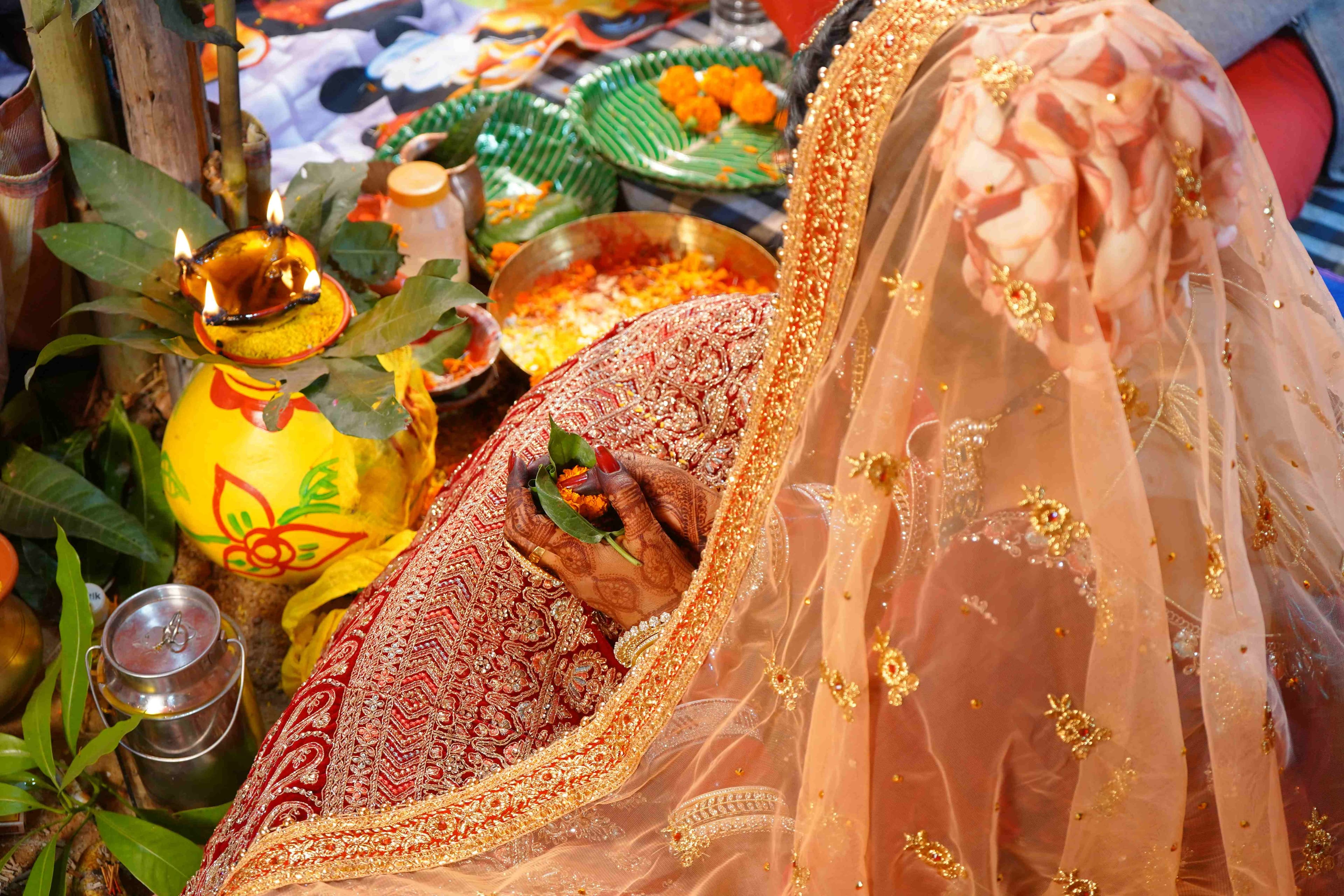 A bride wearing a stunning veil, embodying grace and happiness as she prepares for her wedding ceremony