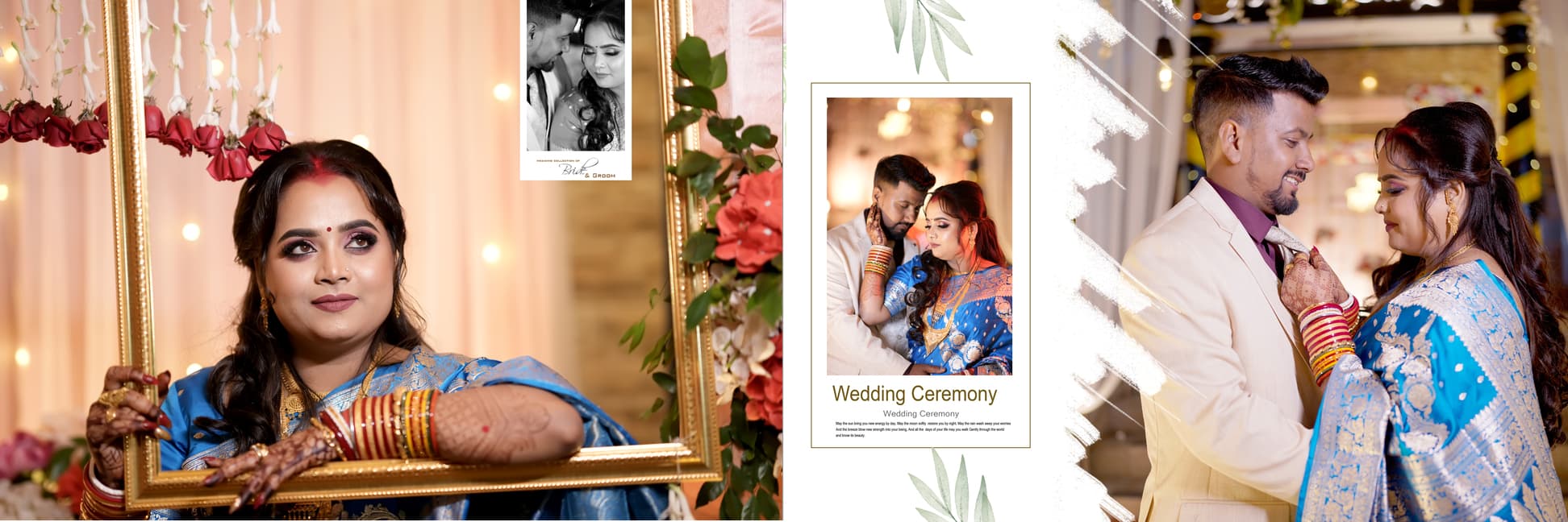A beautiful collage showcasing a bride in stunning traditional Indian attire, radiating joy and elegance in each image
